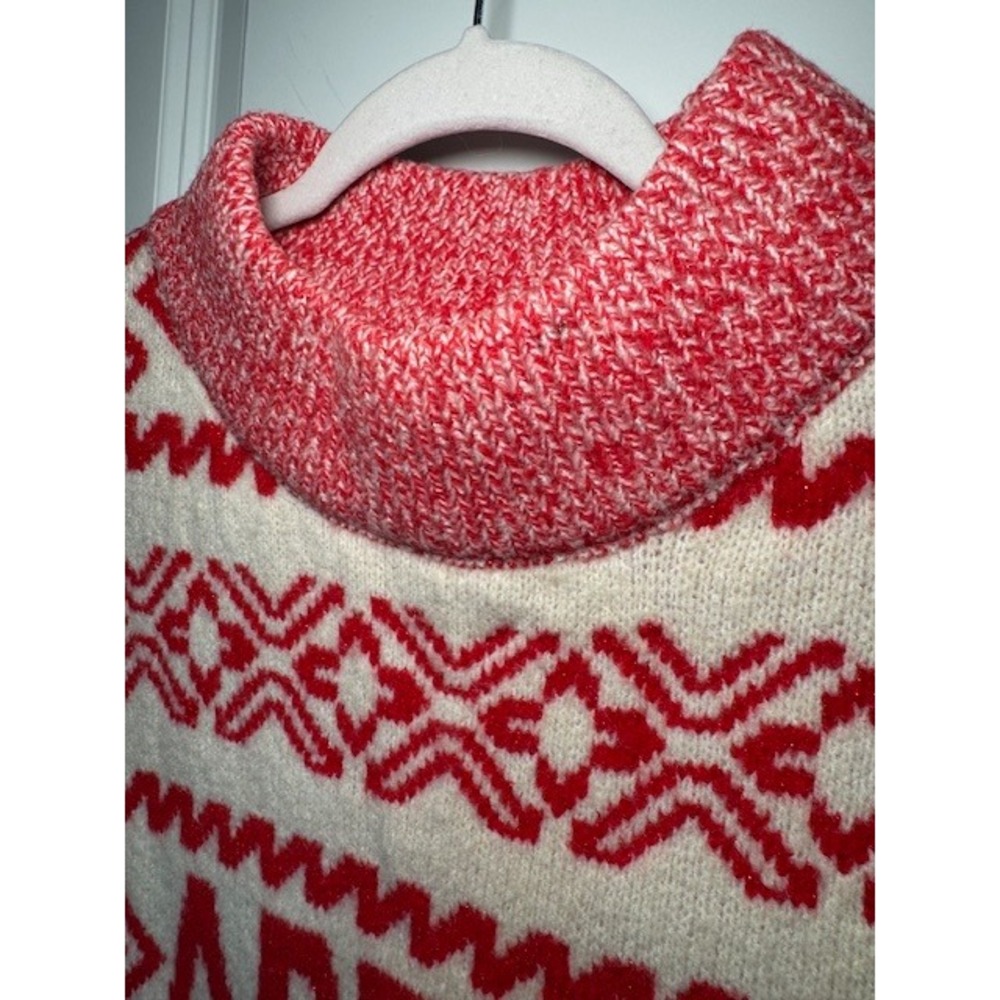A New Day Womens Apres Ski Fair Isle Mock Neck Sweater Red Cream Medium - Picture 3 of 5